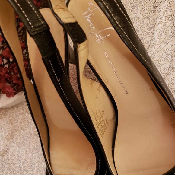 Franco Sarto Dark Navy Leather Sling Back Heels With Bow Toes  9 M - Picture 10 of 11